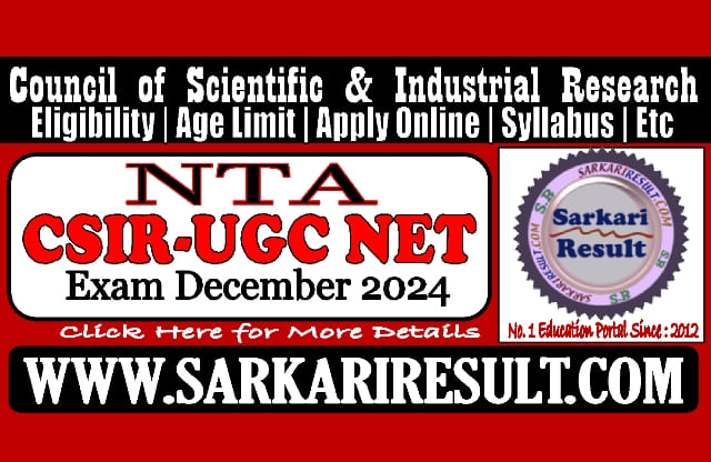 Sarkari Result NTA CSIR UGC NET December Online Form 2024