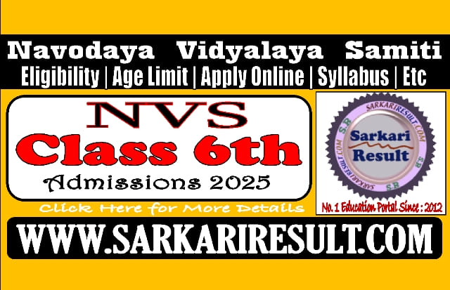 Sarkari Result NVS CLass 6th Admission Online Form 2025